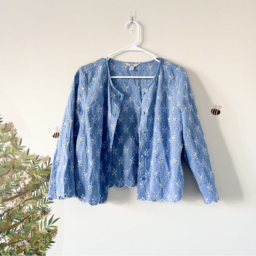 Croft and barrow blue white eyelet scalloped medium duster light cardigan